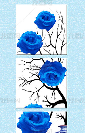 竖版蓝玫瑰无框画装饰画
