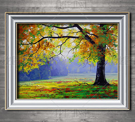 阳光下的枫叶林欧洲风景油画