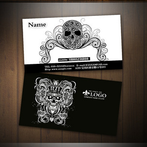 纹身店骷髅花纹名片模板
