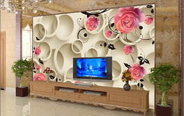 客厅3D玫瑰电视背景墙图片