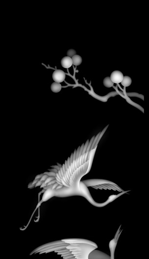 灰度图松鹤顶箱柜檀雕大门板2