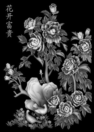 浮雕灰度图花开富贵