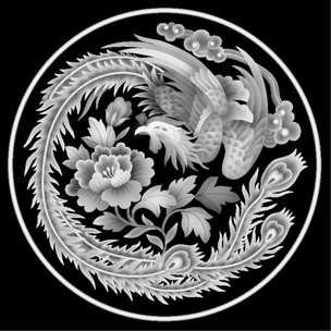 浮雕牡丹凤凰灰度图