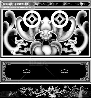 暗八仙梅花兰花蝙蝠精雕jdp灰度图