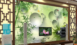 客厅3D竹林倒影电视背景墙图片