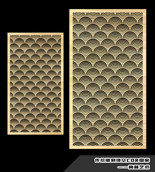 原创传统波浪纹雕刻镂空图案