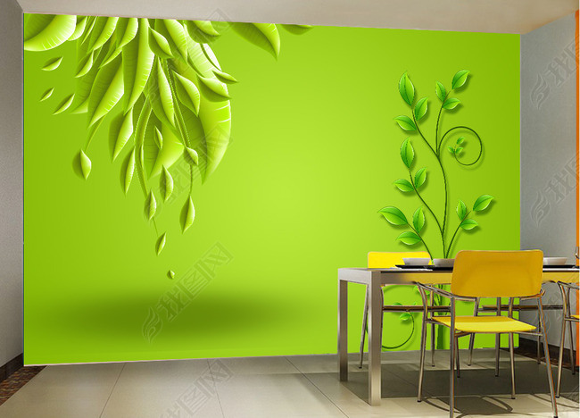 绿色清新电视背景墙