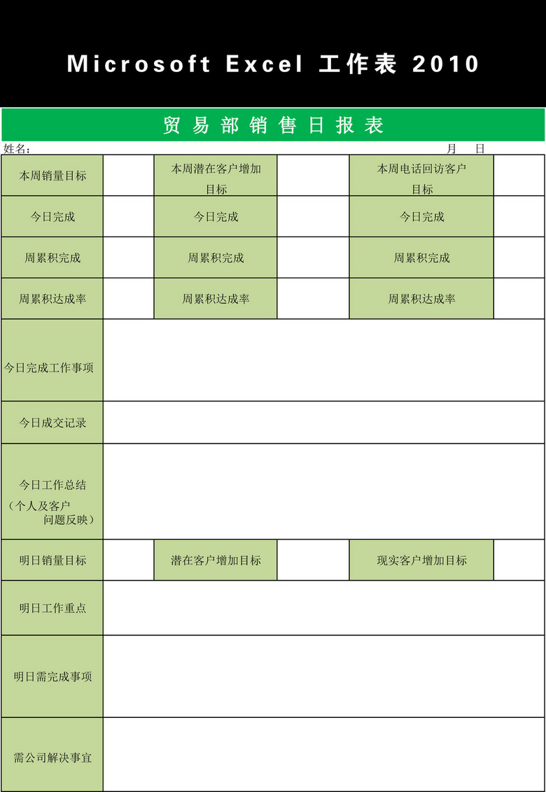 贸易部销售日报表Excel模板