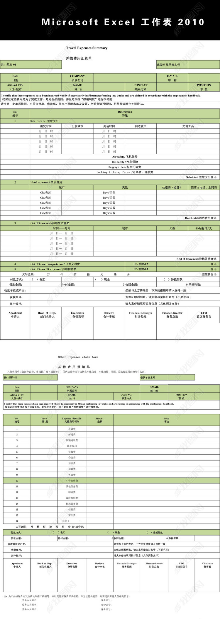 各种费用报销单模板Excel模板