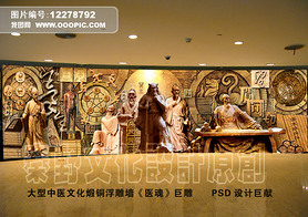 大型中医文化煅铜浮雕墙