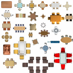 高清室内家具30款餐桌psd分层户型图块下载-编号12291880-彩色平面图