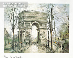 巴黎凯旋门建筑风景油画