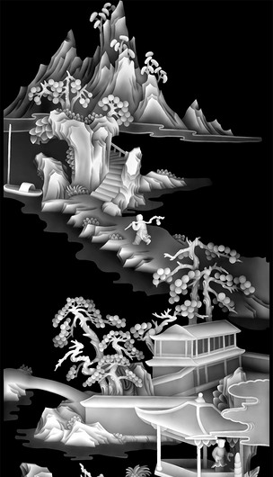 山水水精雕灰度图