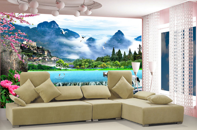 山水风景画自然风景客厅电视背景墙