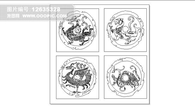 四神兽青龙白虎朱雀玄武文泰矢量图线条图