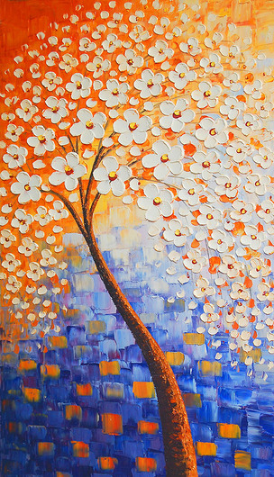 纯手绘唯美发财树油画艺术玄关