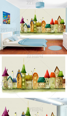 城堡漫画儿童房背景墙壁画