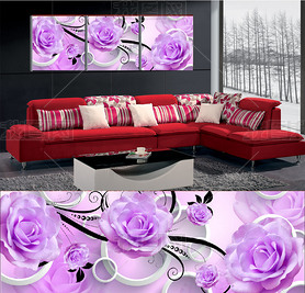 3D紫玫瑰花纹无框画