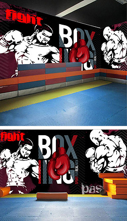 涂鸦拳击运动会所形象墙背景装饰墙