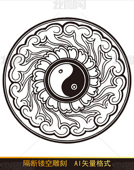圆形八卦祥云纹镂空雕花隔断