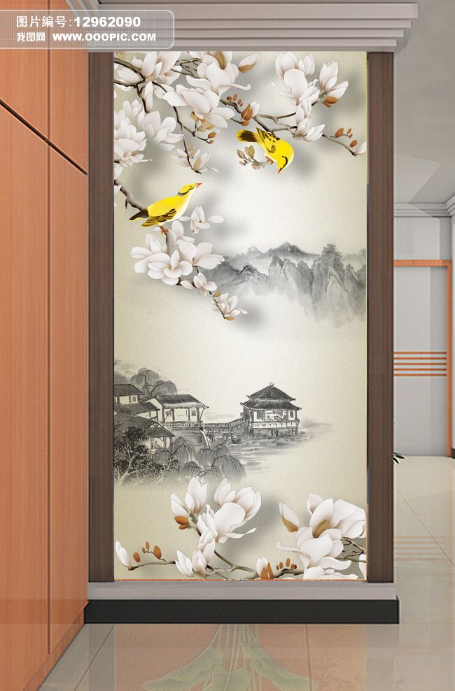 水墨画山水风景画手绘花鸟图玉兰花玄关素材简介我图网提供水墨画山水