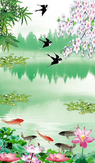 报春图燕子梅花中式玄关背景墙