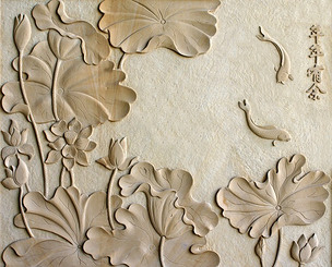 浮雕年年有余荷花砂岩鱼