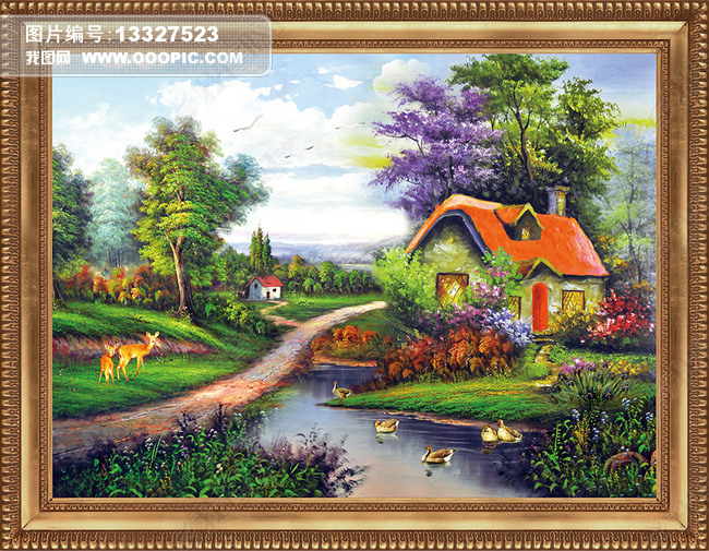 原创高清山水田园油画