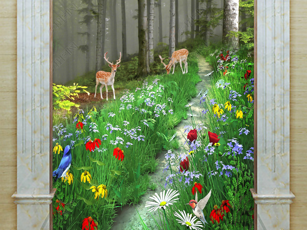美丽森林风景画玄关背景墙