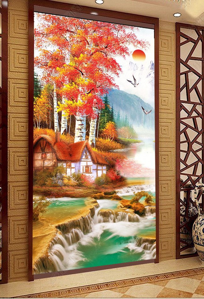 原创红杉树油画风景画山水风景画玄关版权可商用