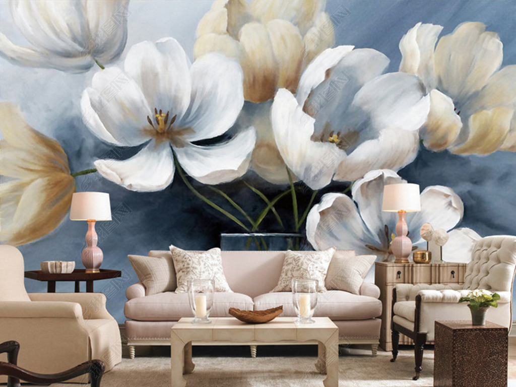 原创郁金香花卉油画壁画