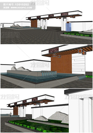 中式景区景观大门su模型