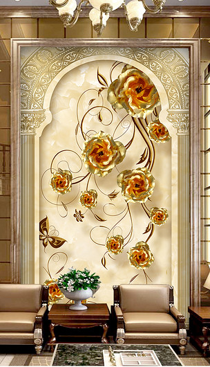 金色家装富贵金玄关背景墙装饰画