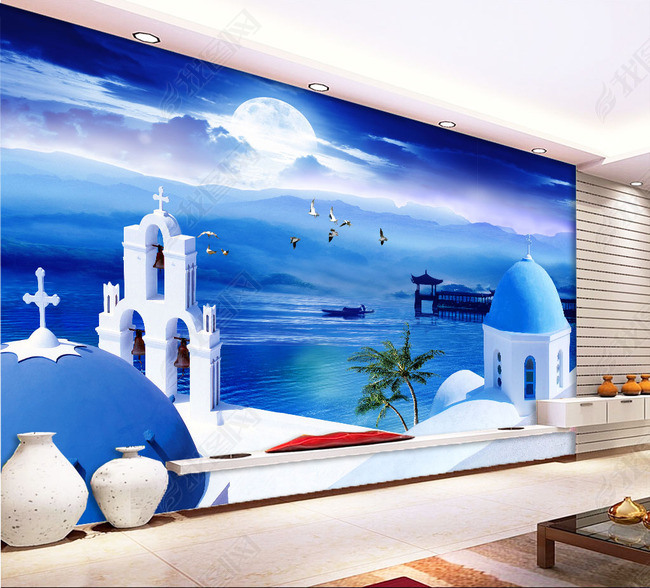 地中海海景背景psd