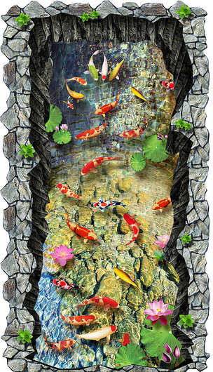 荷塘鲤鱼石头3d立体画地画地板