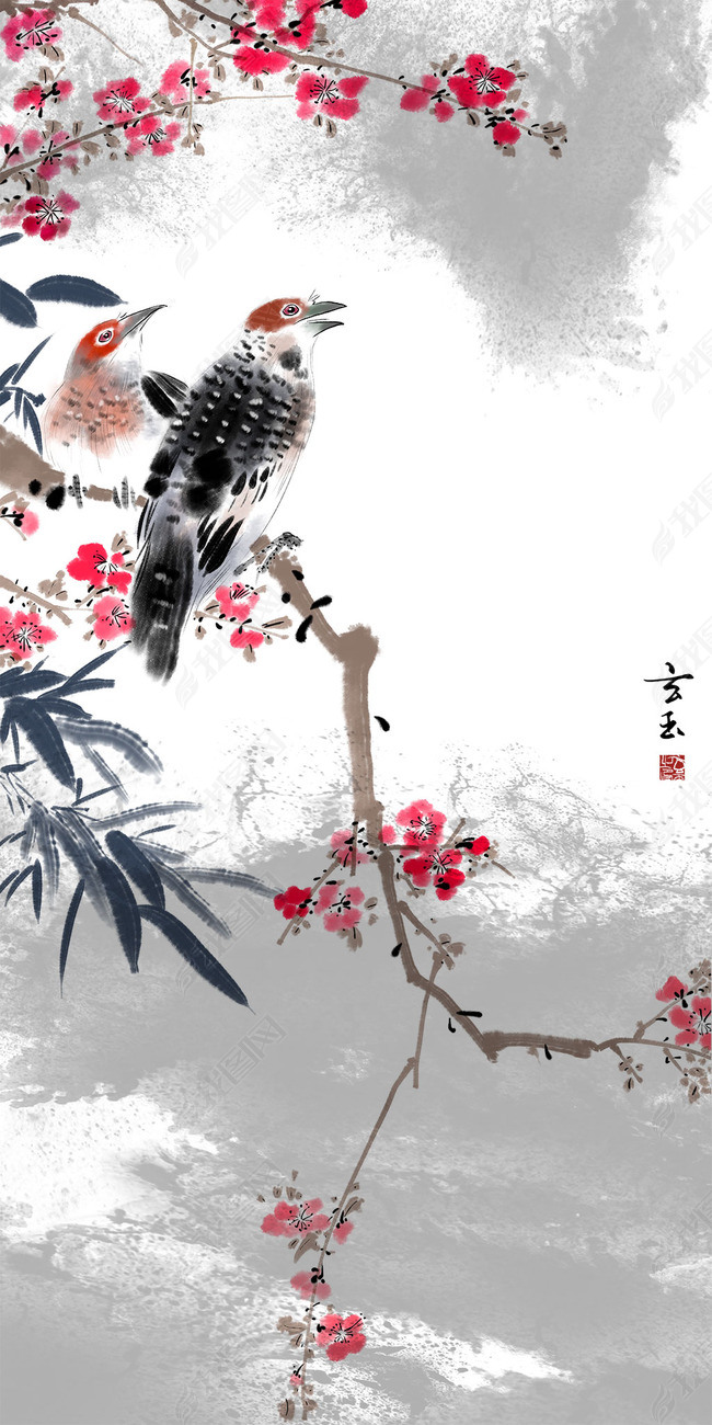 双息梅花竹子玄关装饰画psd分层图