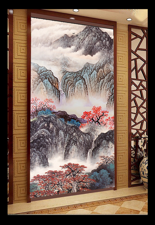 国画风景画山水画高山玄关背景墙