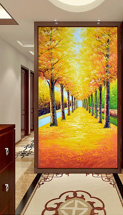 叶子背景超清竖屏壁纸玄关|黄金满地玄关装饰壁画