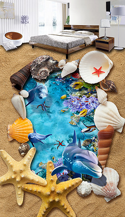 海洋世界海豚3d立体画地板地画