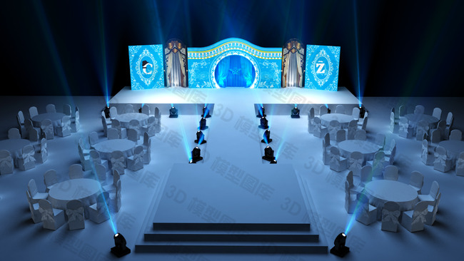蓝色浪漫高档婚礼舞台3d模型设计下载