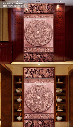 高清龙浮雕玄关过道背景