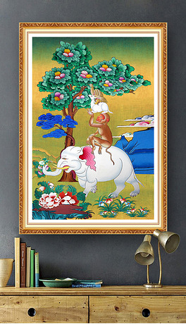 吉祥四瑞唐卡佛教中式装饰画