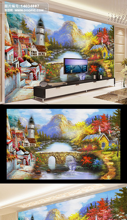 欧式风景油画电视背景墙装饰画