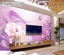 梦幻紫色花朵蝴蝶电视背景墙
