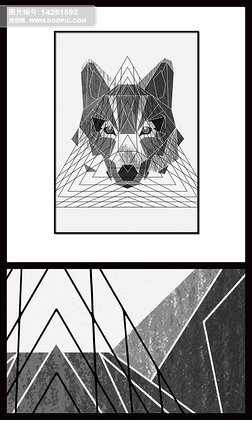 北欧现代简约手绘抽象几何线条图腾狼花纹