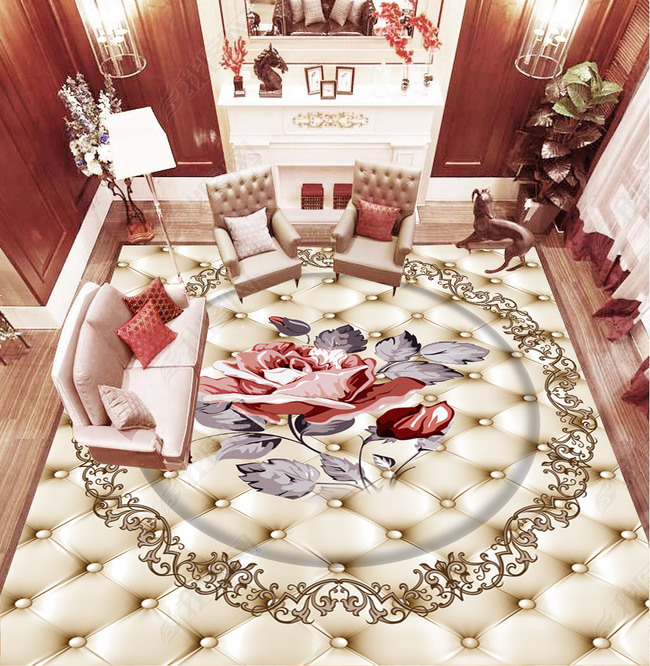 原创欧式软包效果手绘画地板地面装饰画
