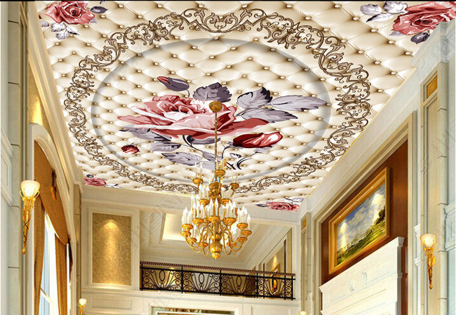 欧式手绘画花朵天顶吊顶装饰画