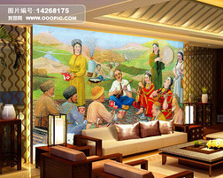 蒙古草原民族聚会背景墙画