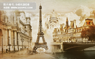 复古巴黎内存铁塔建筑风景图