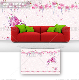 时尚手绘玫瑰沙发客厅电视背景墙设计